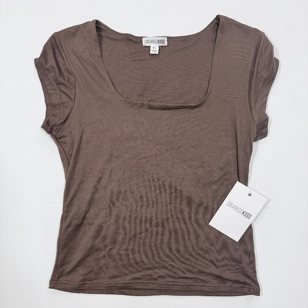 Orange Kiss Brown Short‎ Sleeve Scoop Neck Top